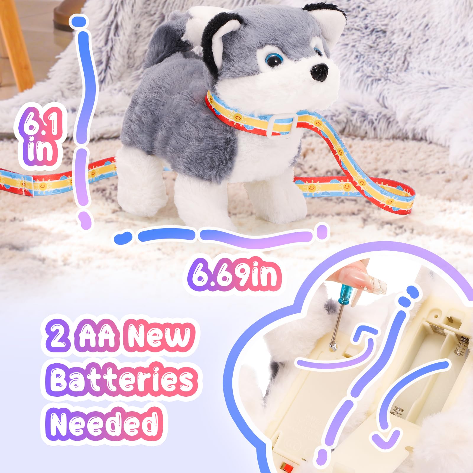 Tagitary plush dog toy with leash attached for pretend walking play.