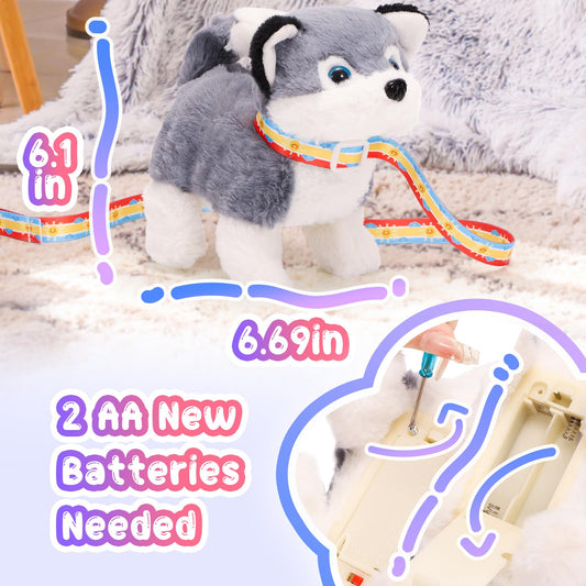 Tagitary plush dog toy with leash attached for pretend walking play.