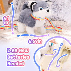 Tagitary plush dog toy with leash attached for pretend walking play.