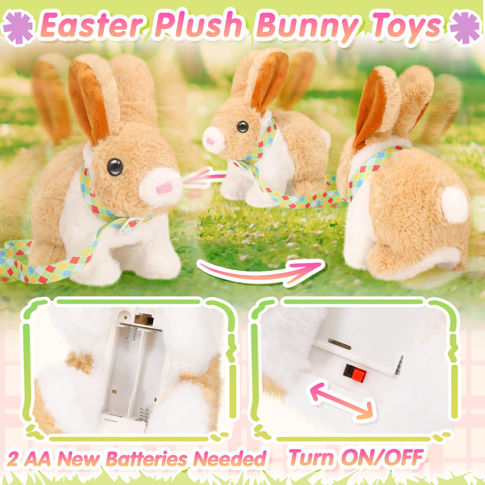 Tagitary plush Easter bunny with leash demonstrates interactive play for toddlers.