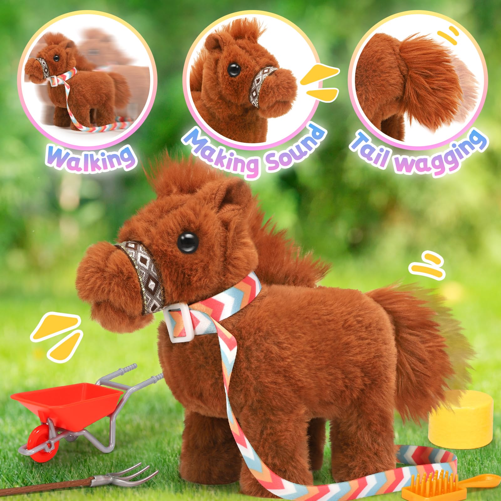 Tagitary plush horse leash and collar for easy guided play and control