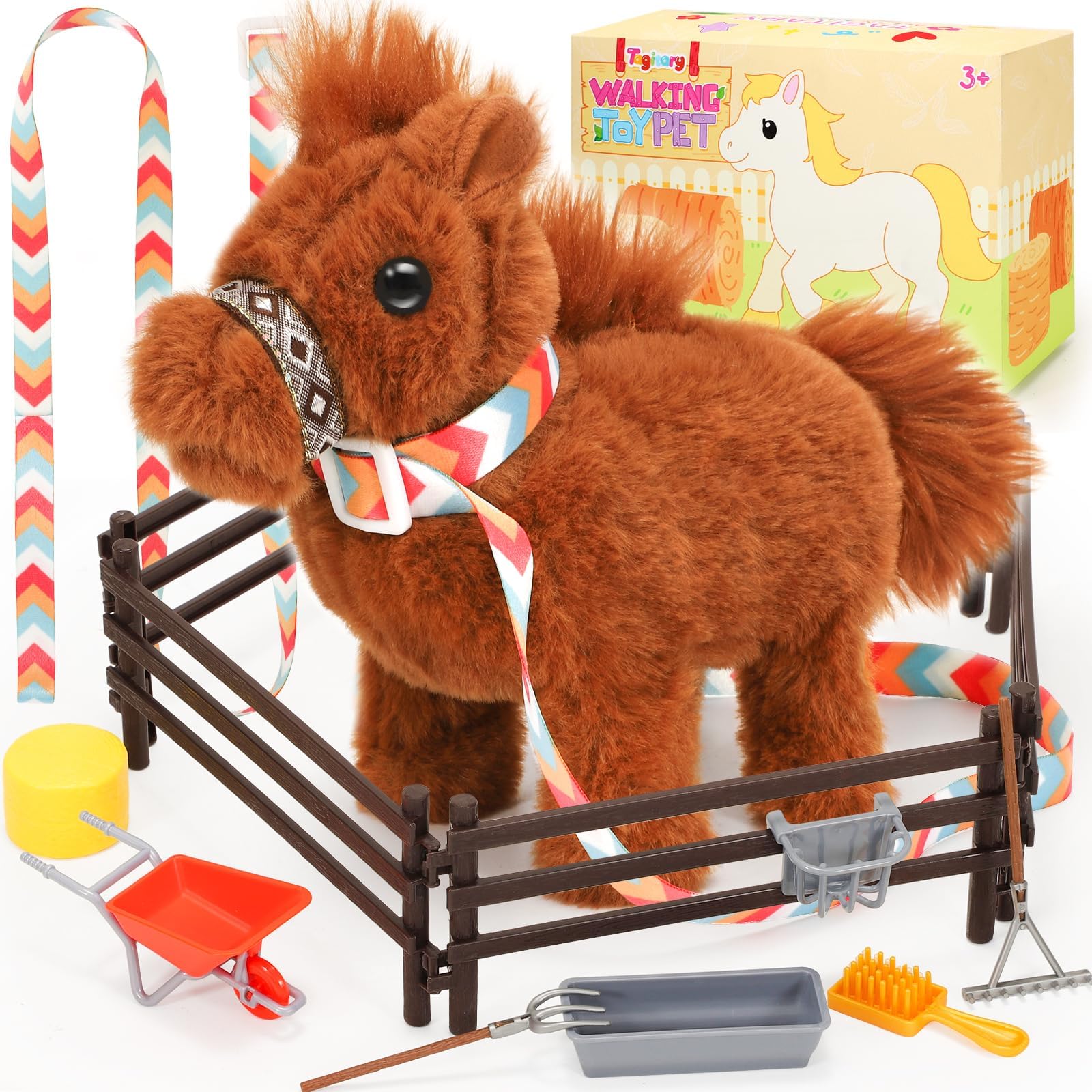 Tagitary plush horse walking action, promoting active imaginative play for kids