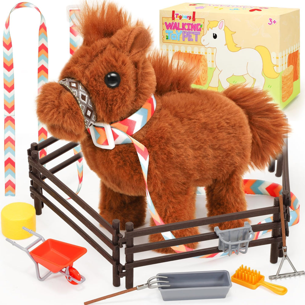 Tagitary plush horse walking action, promoting active imaginative play for kids