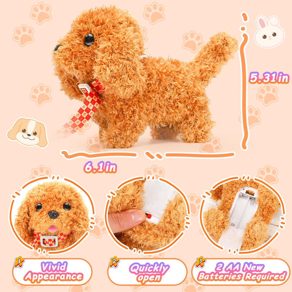Tagitary plush puppy with leash enables guided pretend walks.