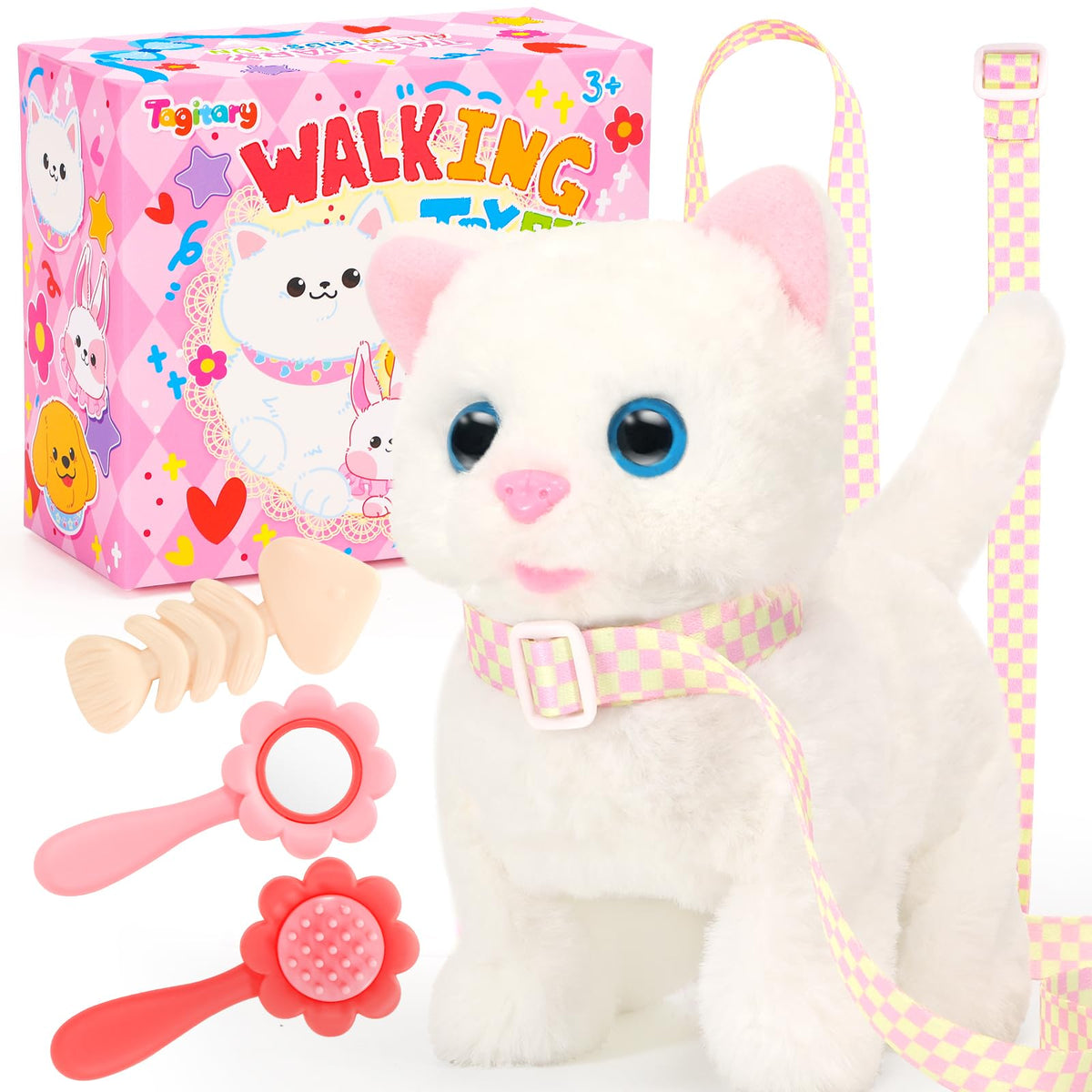 Tagitary plush cat walking action demonstrates lifelike movement for interactive play