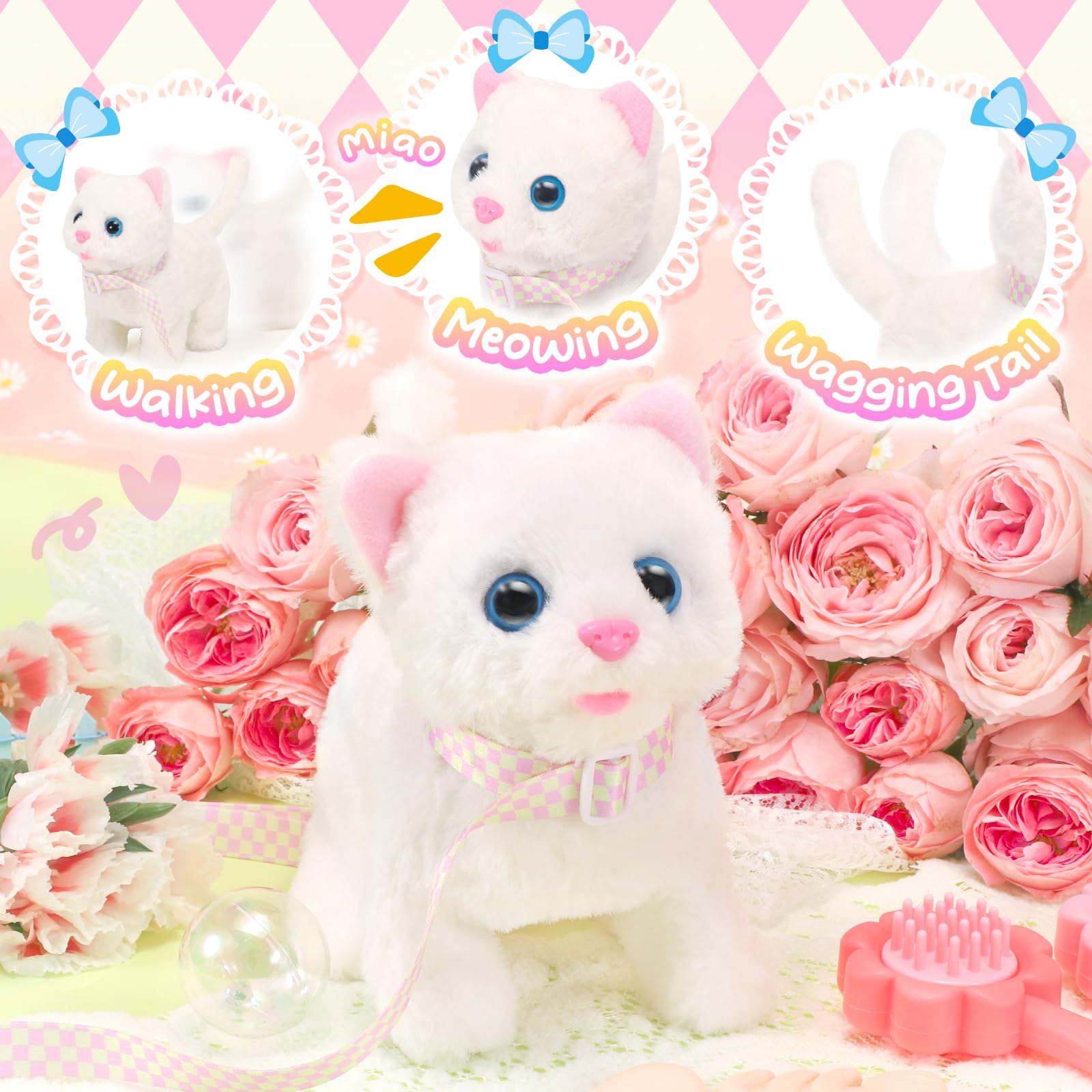 Tagitary plush cat with leash enables pretend walks during playtime