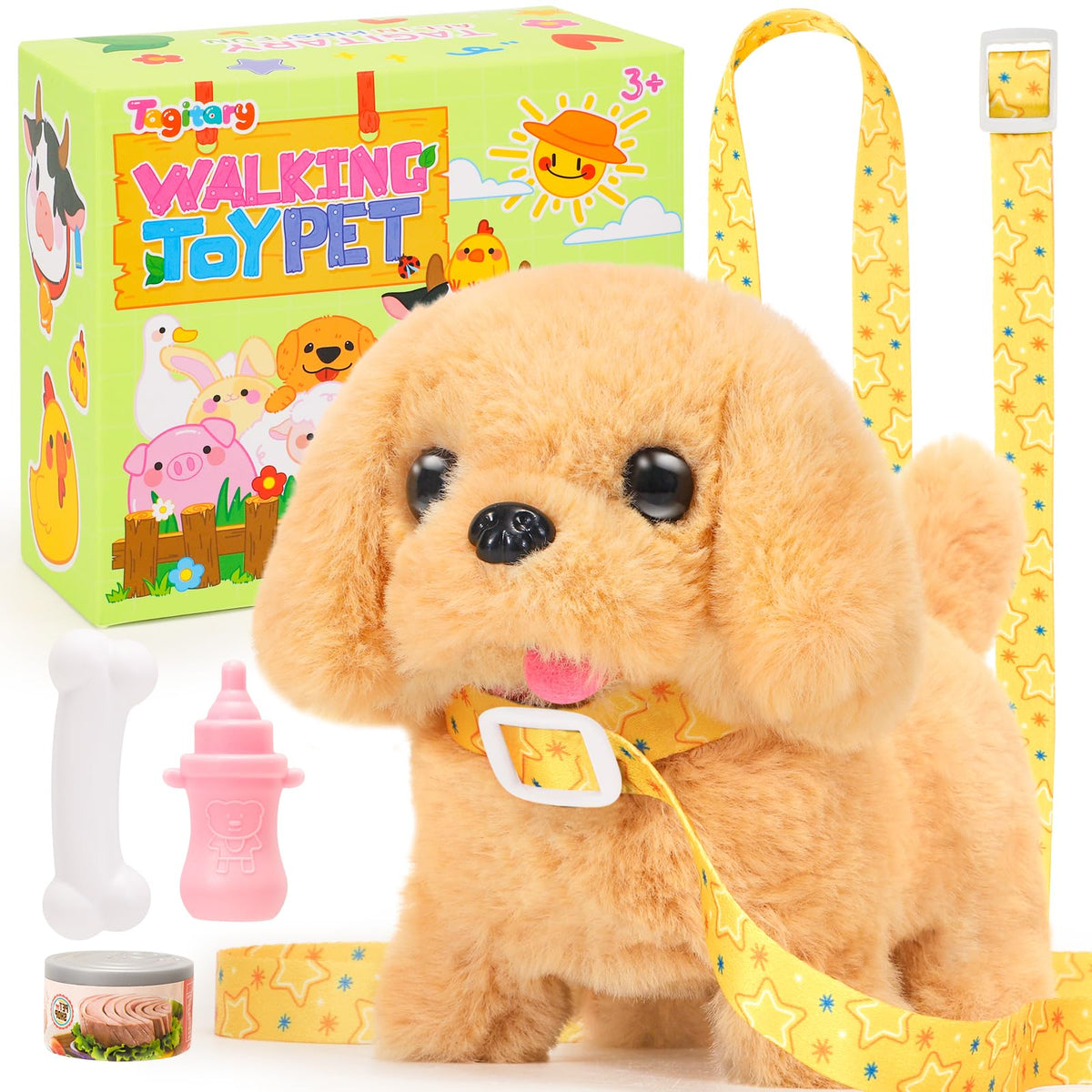 Tagitary plush walking dog toy in action, inviting playful interaction for toddlers.