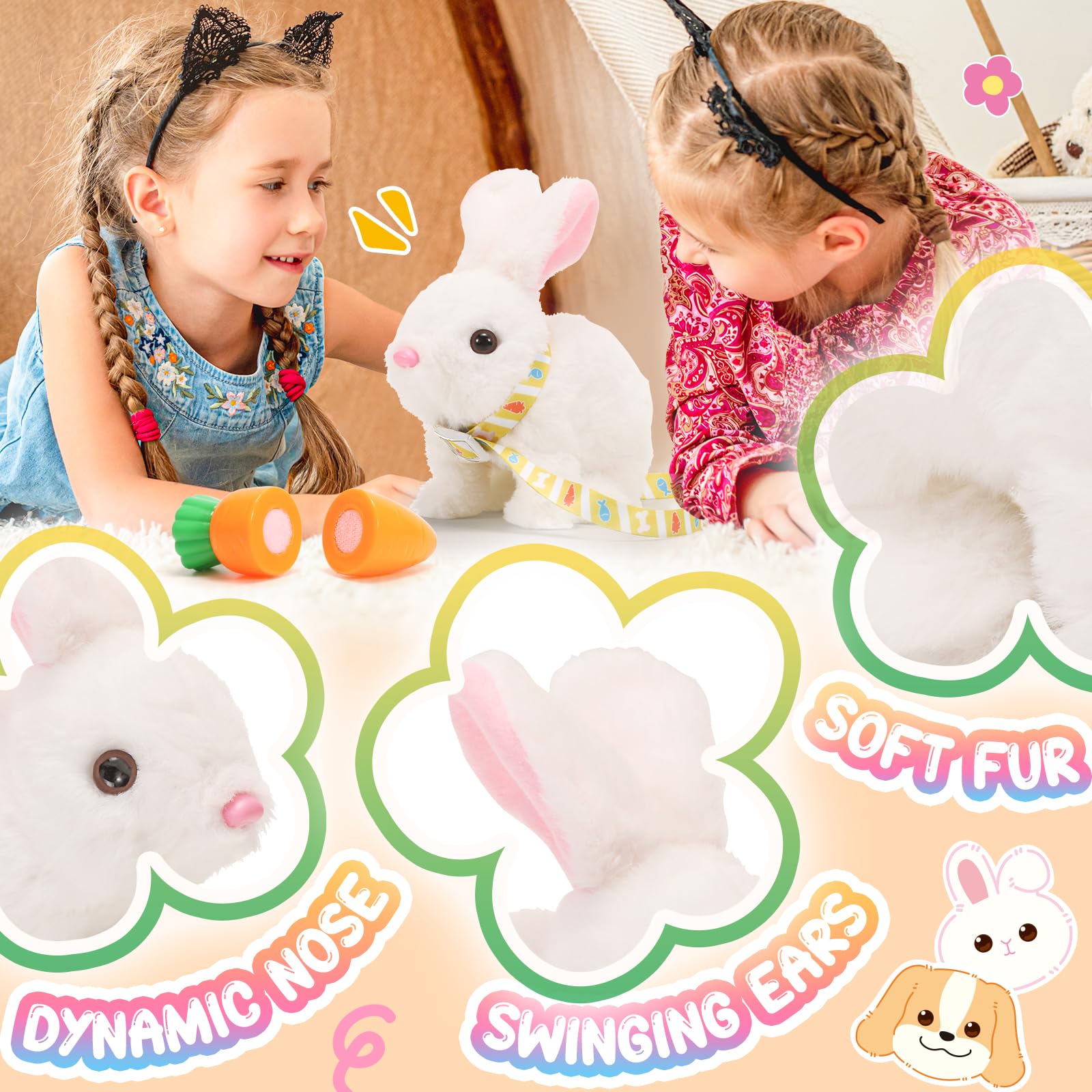 Tagitary rabbit with leash to supervise play and encourage gentle handling