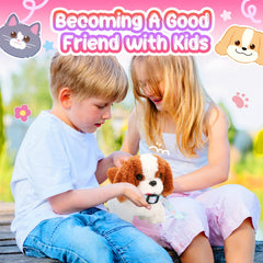 Tagitary soft plush dog enables pretend pet ownership and storytelling.