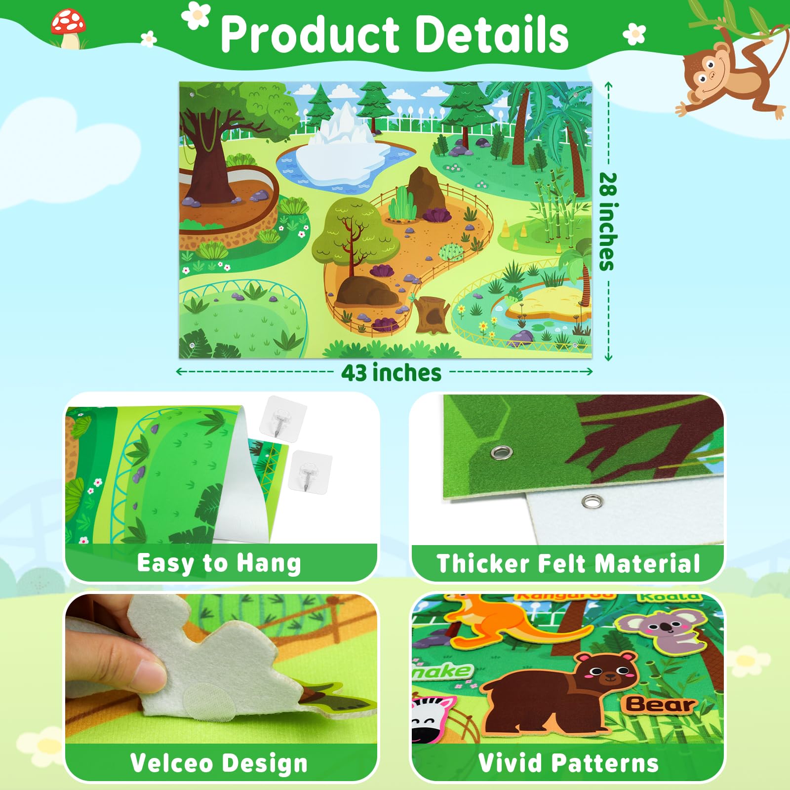 Taika thick felt board with Velcro dots supports reusable, hands-on play.