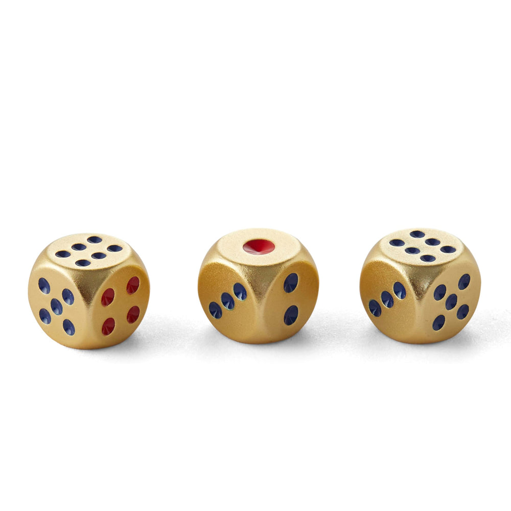 TAIKULA golden dice close-up highlights weighted balance for engaging play.