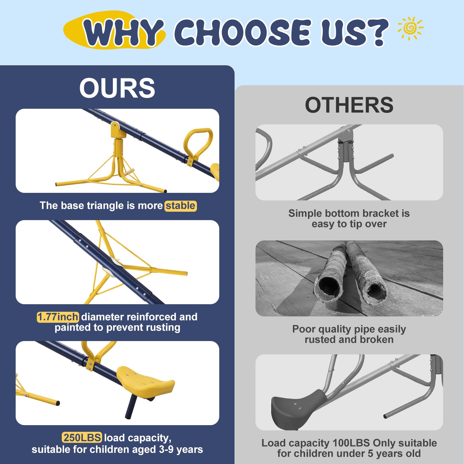 TAILERNRUYE seesaw's compact design fits balconies and small yards.