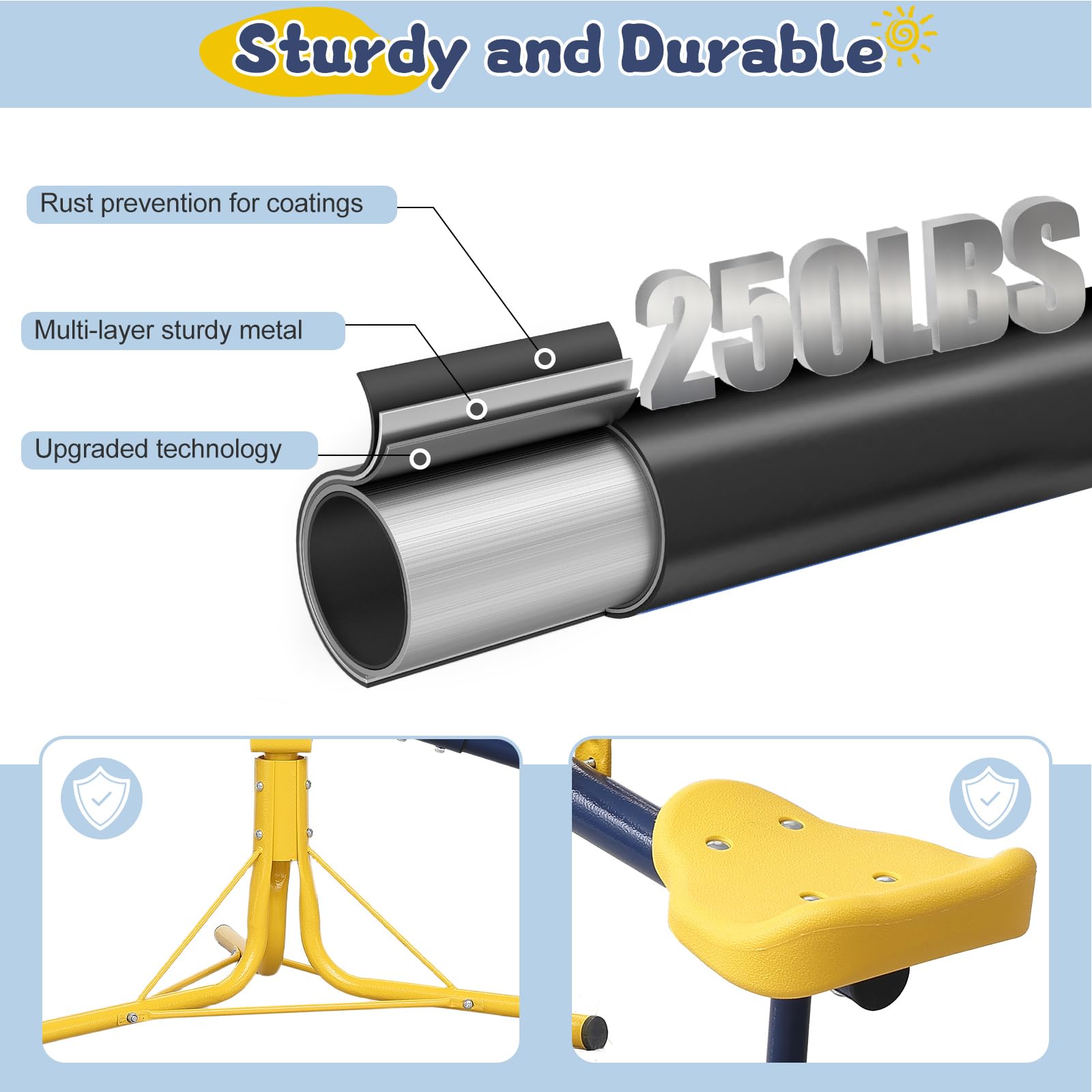 TAILERNRUYE seesaw features a sturdy steel frame for durability.
