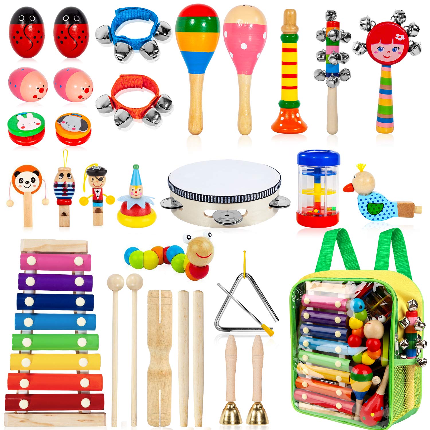 Taimasi kids musical instruments 33pcs full set with backpack for easy storage and travel