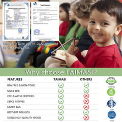 Taimasi wooden tambourine closeup highlighting safe non-toxic materials for children
