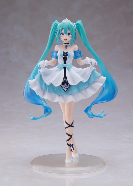 Taito Hatsune Miku Wonderland Cinderella figure on a sturdy base stand for display.