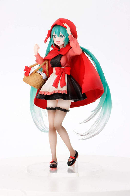 Taito Hatsune Miku Wonderland Little Red Riding Hood figure with base stand, perfect shelf centerpiece.