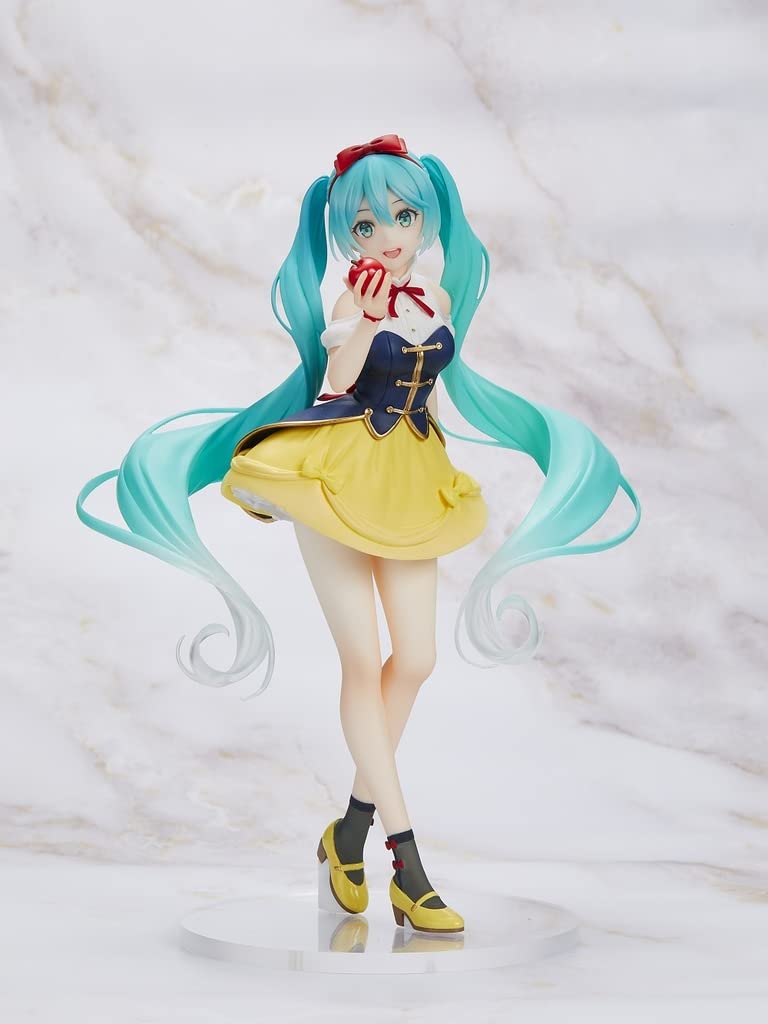 Close-up of Hatsune Miku Wonderland Snow White figure showing vivid colors and posed stance.