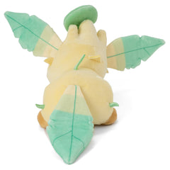 Takara Tomy Leafeon plush back view ideal for shelf display.
