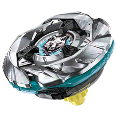 Takara Tomy Beyblade X Silver Wolf UX-08 top front view, metal-perimeter design for balanced spins