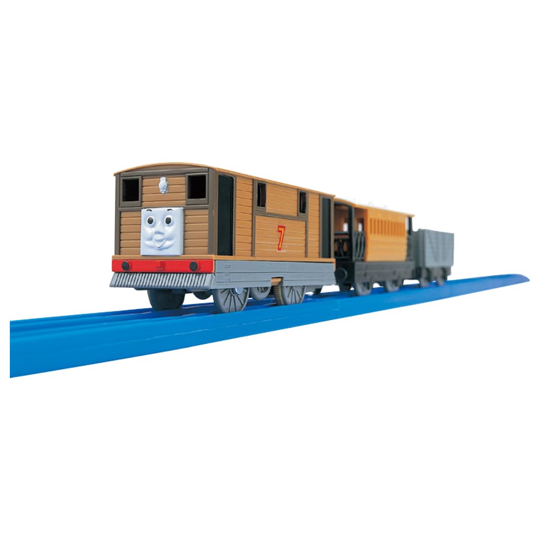 Takara Tomy Plarail Thomas TS-11 Toby front view for realistic rail adventures