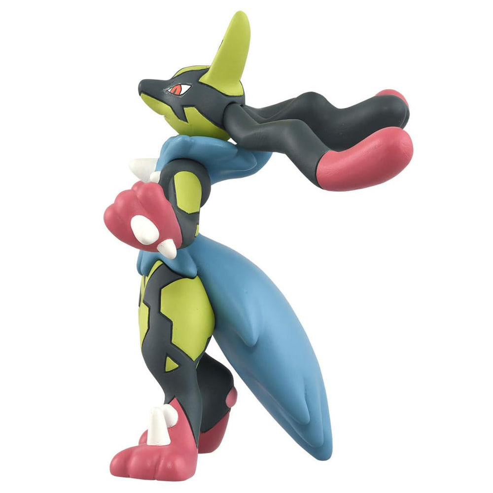 Takara Tomy Yellow Mega Lucario Moncolle left side profile for shelves.