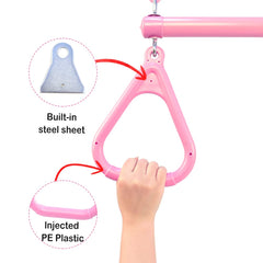 Take Me Away iron trapeze bar and PE rings, ready for quick setup on swing sets.