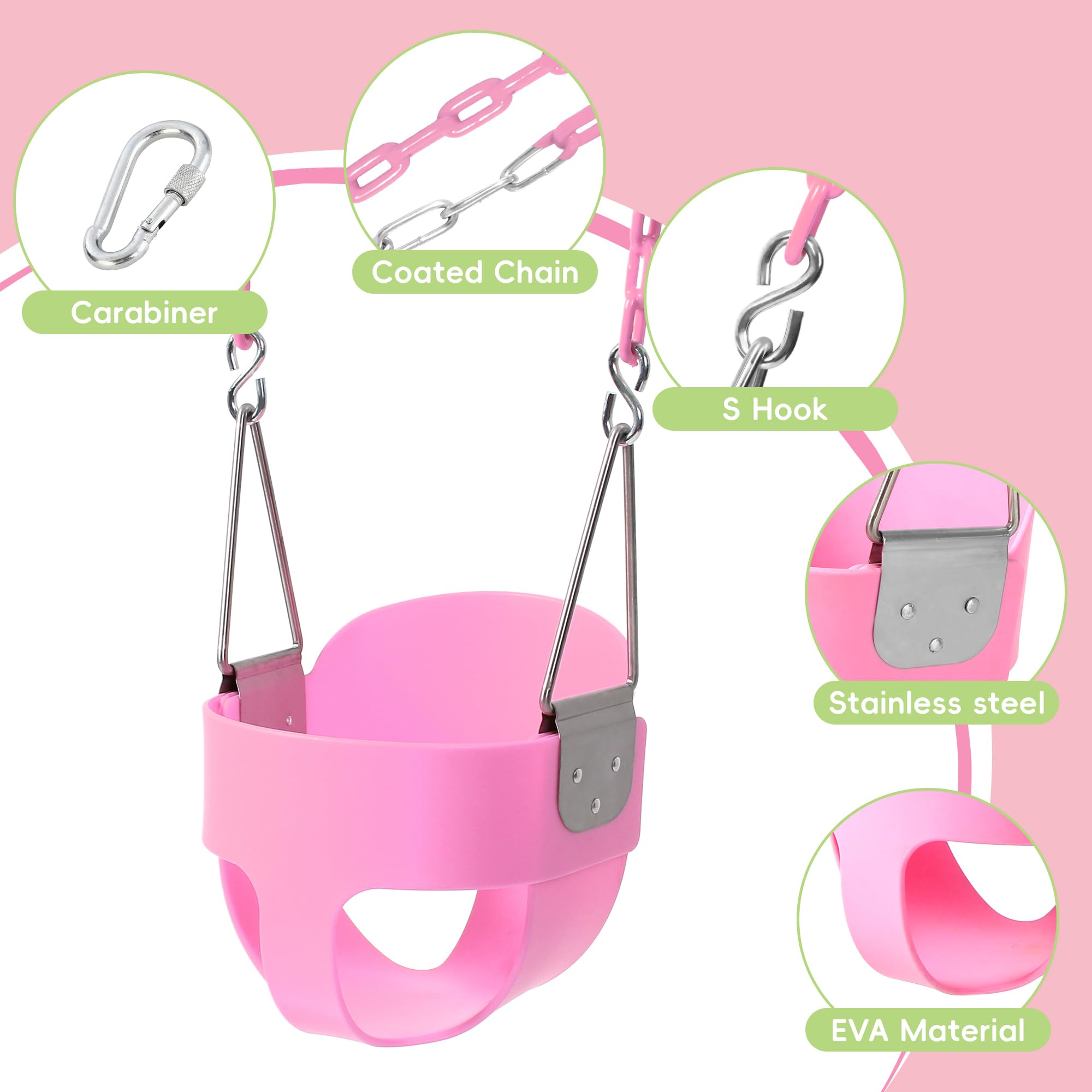 Take Me Away pink high-back bucket swing seat supporting toddlers securely