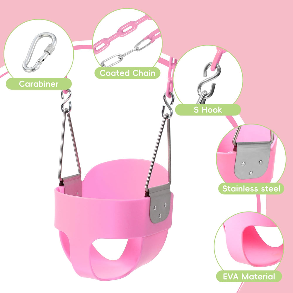 Take Me Away pink high-back bucket swing seat supporting toddlers securely