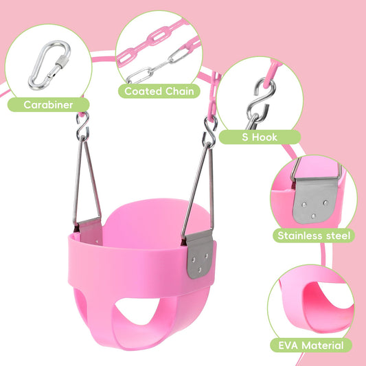 Take Me Away pink high-back bucket swing seat supporting toddlers securely