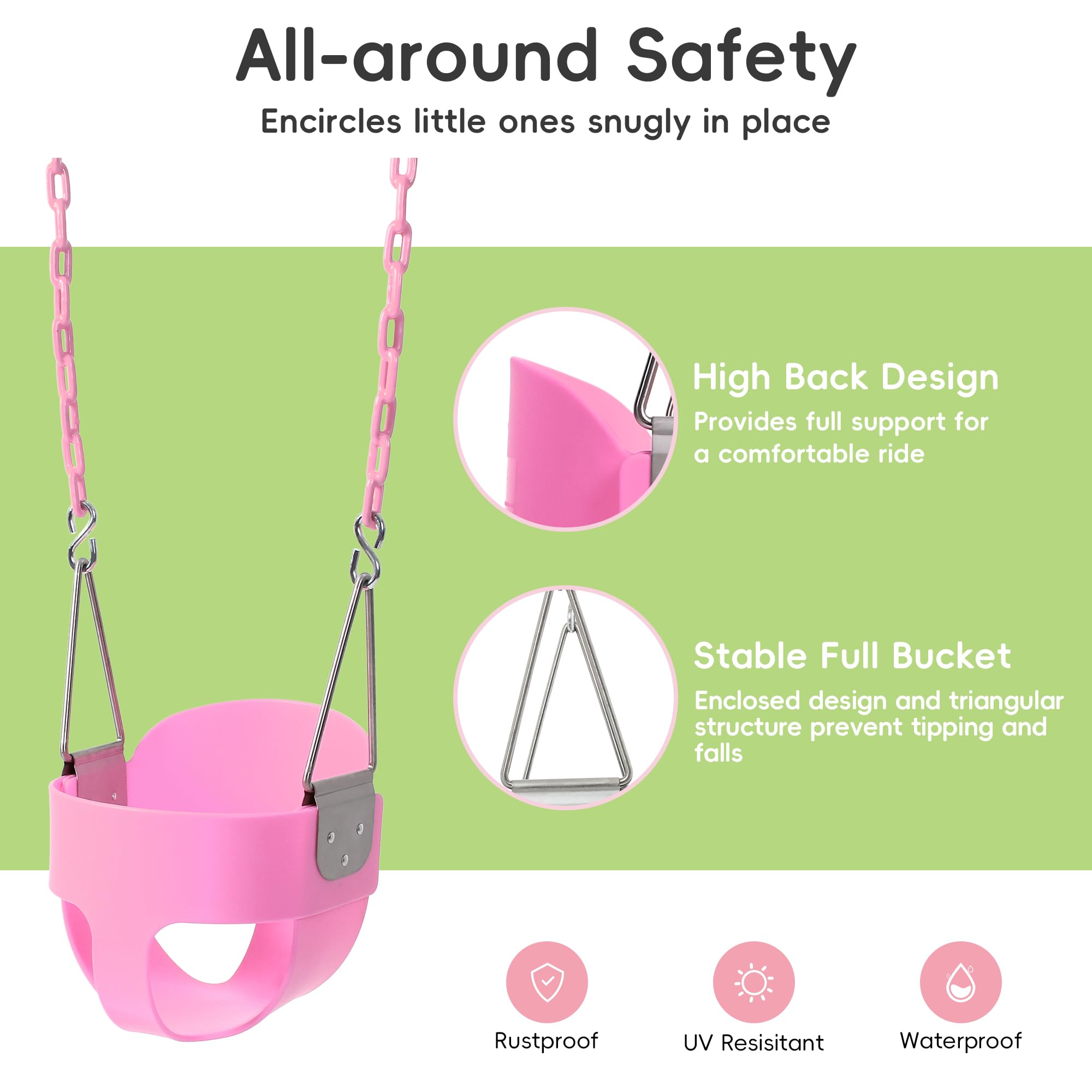 Take Me Away pink swing seat weather-resistant design for year-round outdoor use