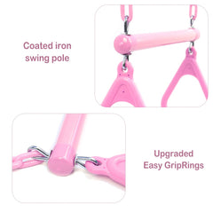 Take Me Away plastic-coated chains provide weather resistance and smooth operation.
