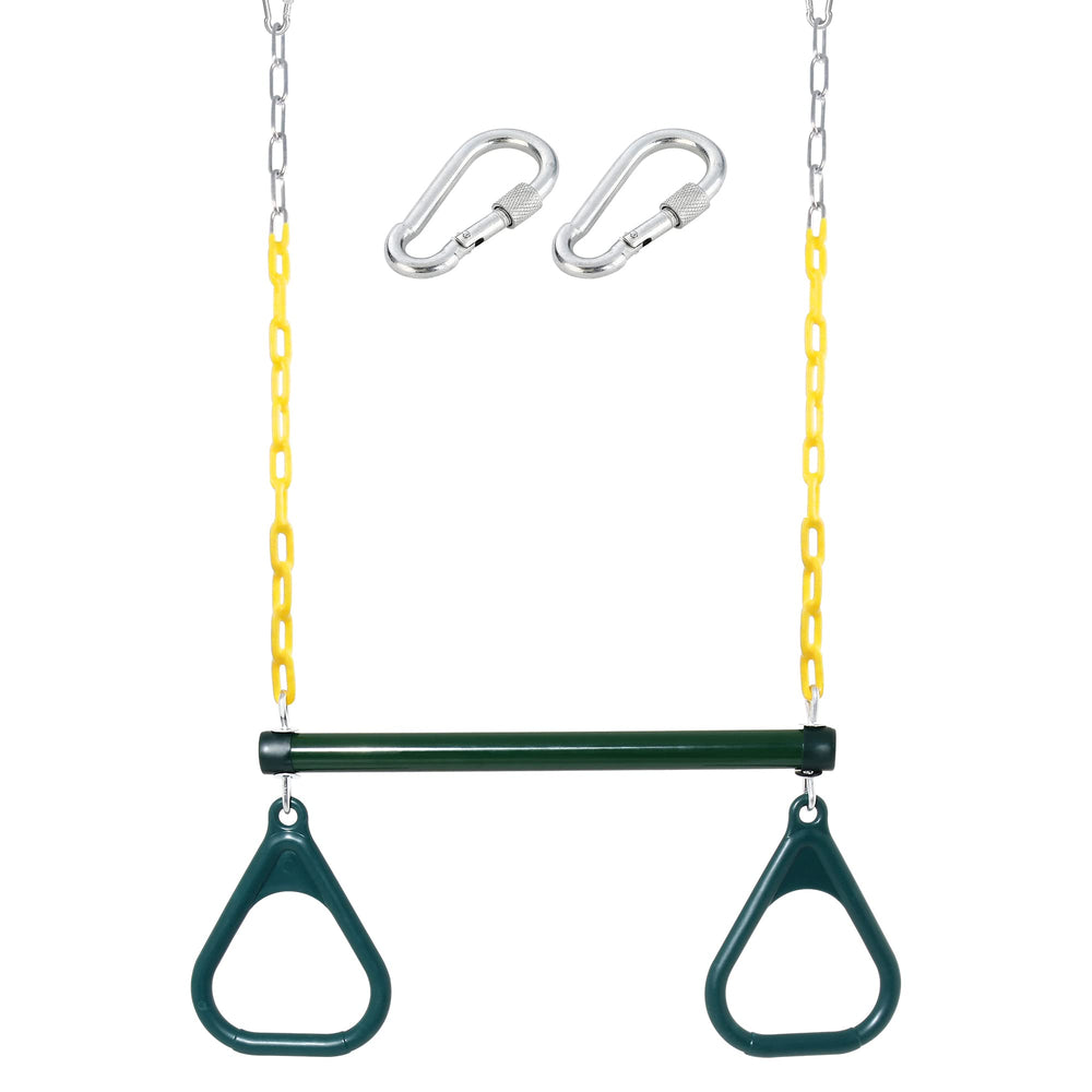 Take Me Away trapeze bar with rings for outdoor play.