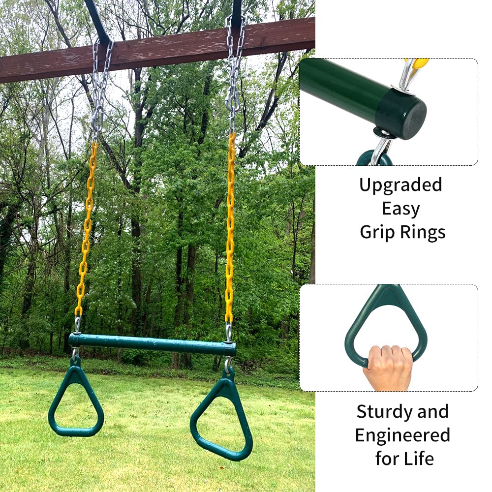 Take Me Away trapeze setup on a swing set inspires active play.