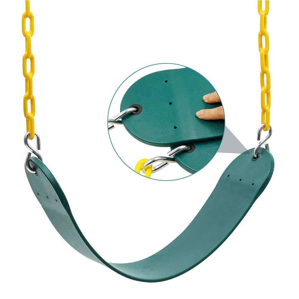 Take Me Away yellow-plastic coated chain improves grip and safety during backyard swings.