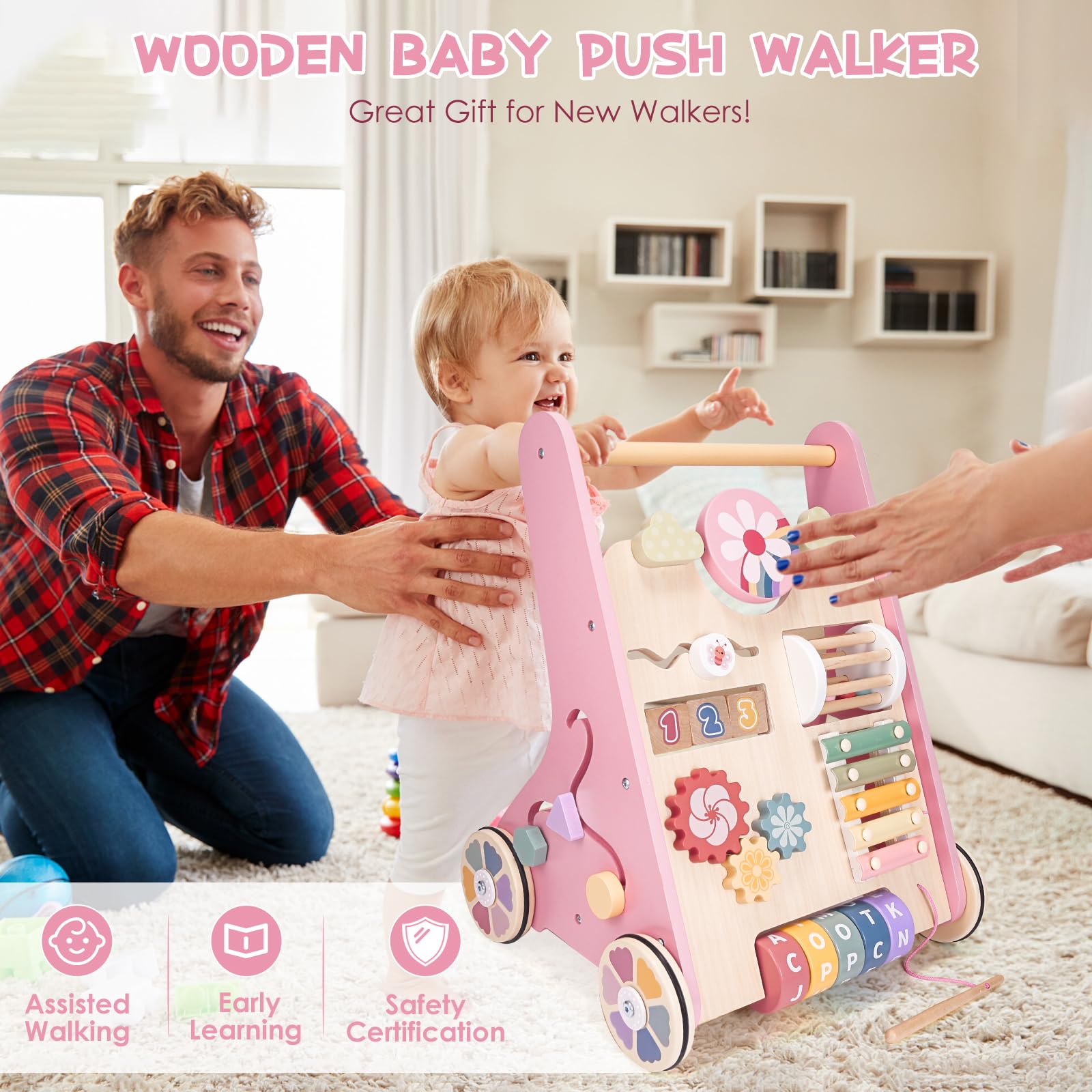 Takeeyce wooden walker makes a thoughtful gift for toddlers starting to walk.