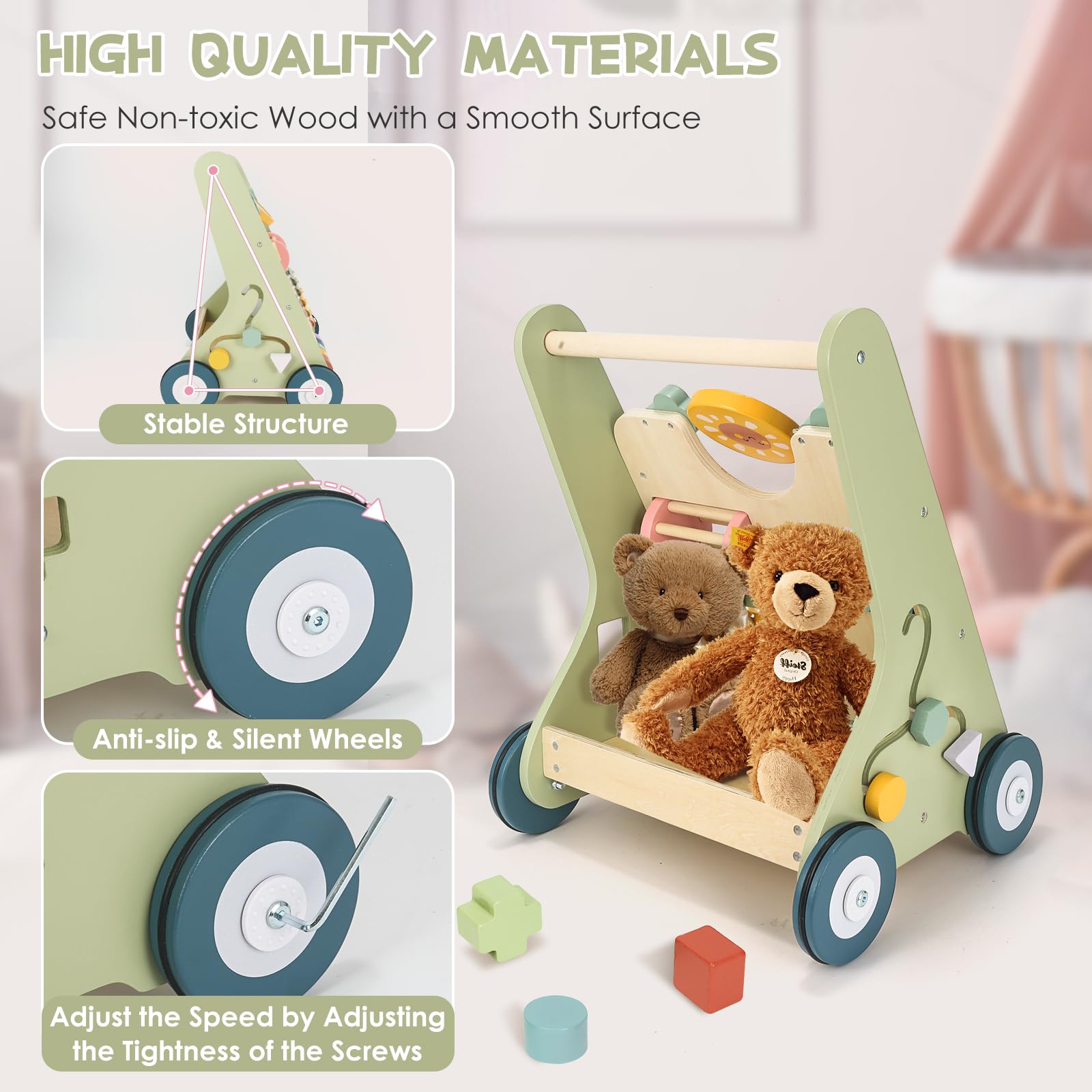 Takeeyce push-walker adjustable-speed lets parents tailor learning pace.