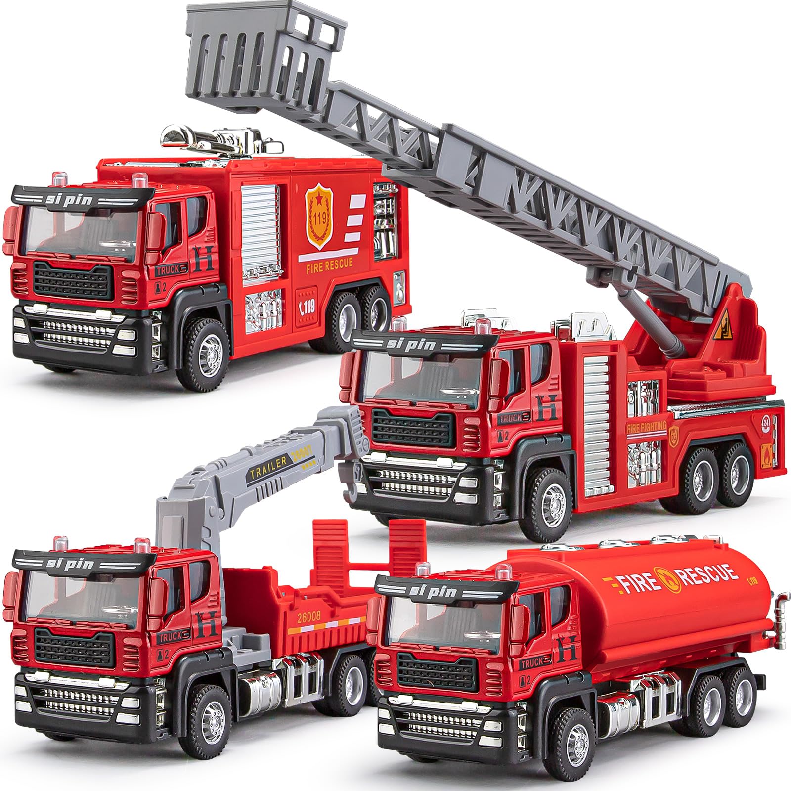 TAKGUD fire engine toy showcases durable metal cab for budding firefighters.