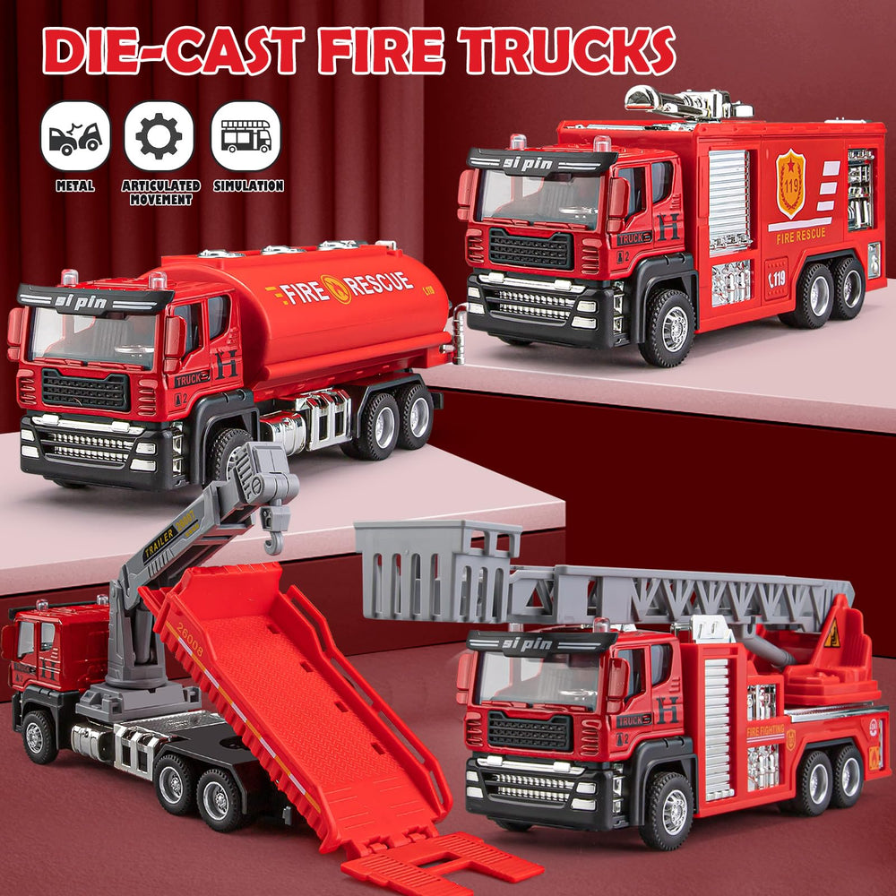 TAKGUD ladder fire truck toy highlights extendable ladder for imaginative rescues.