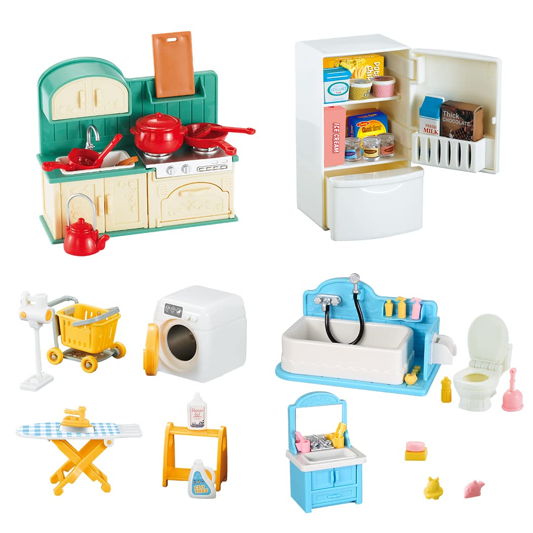 TAKIHON dollhouse bathroom set with opening doors boosts imaginative play and hand-eye coordination.
