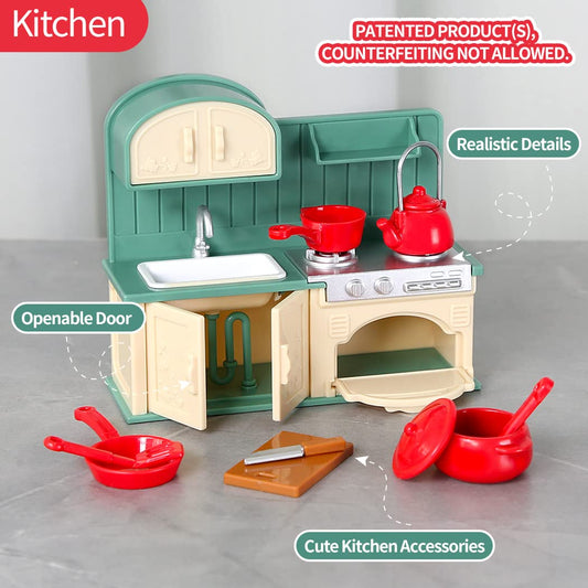 TAKIHON dollhouse kitchen set supports role-play of daily routines and spatial awareness.