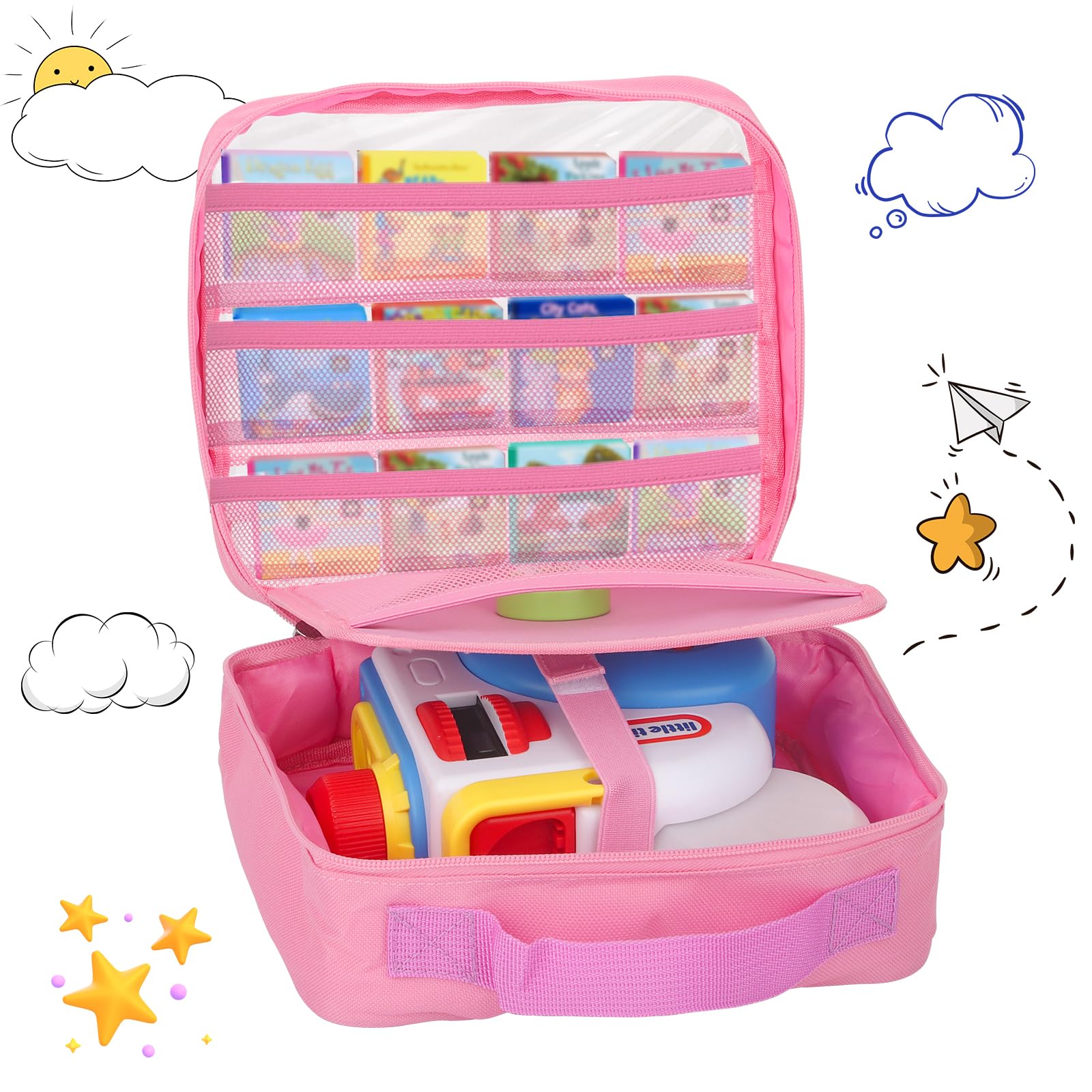 Taladad pink case transparent window displays characters and cartridges at a glance