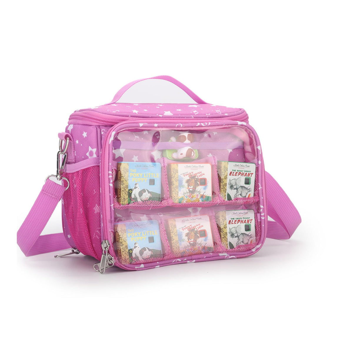 Taladad Littletikes pink case with front window keeps story items visible and organized.