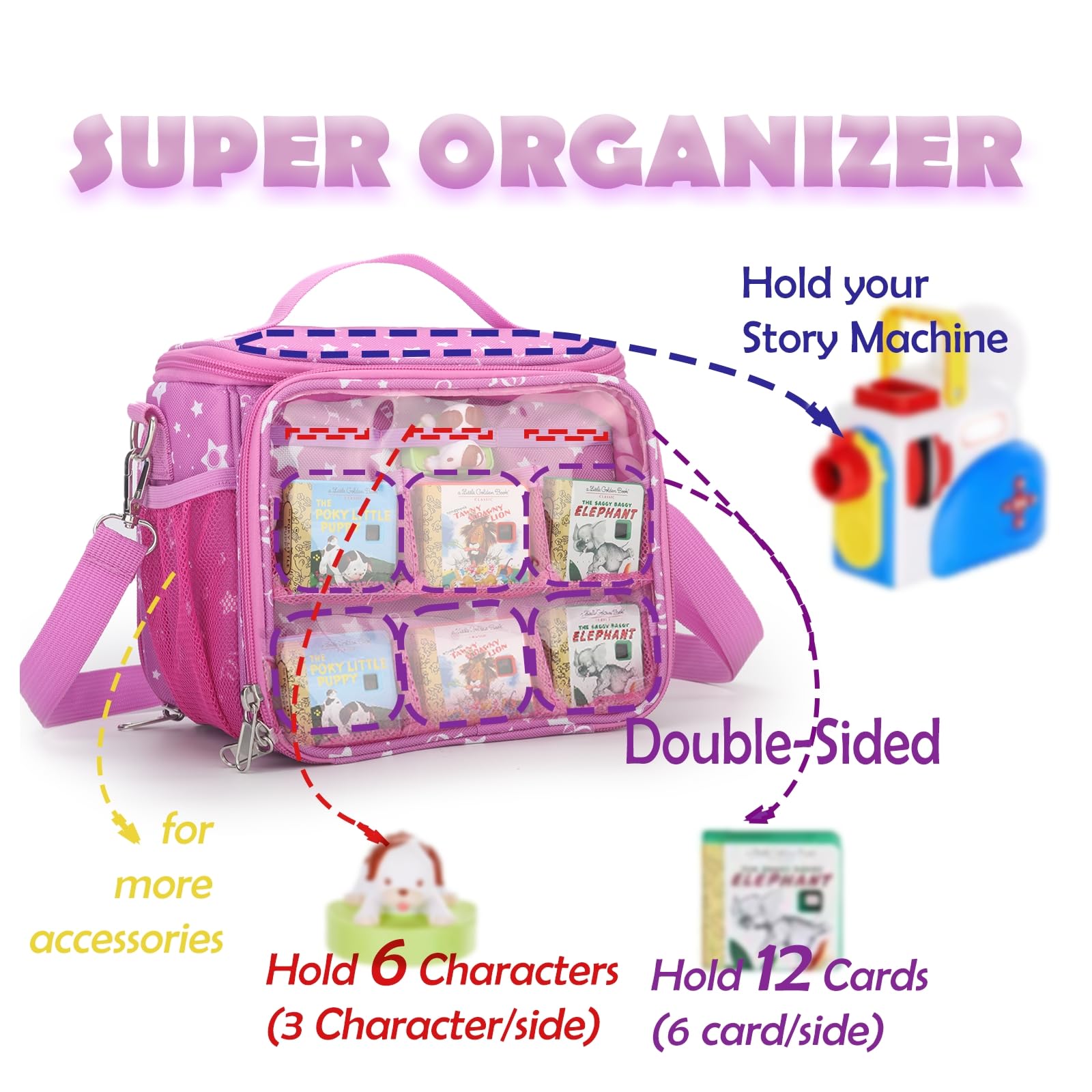 Taladad Littletikes pink case shows side grids for tidy books and accessories.