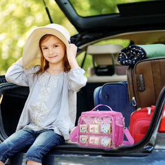 Taladad Littletikes pink carrying case with front and back windows for quick access.