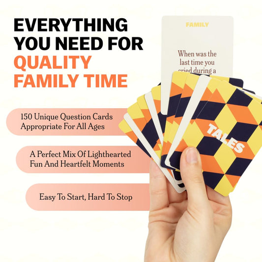 TALES 150 Conversation Cards table-top spread sparks laughter during dinner and game night.