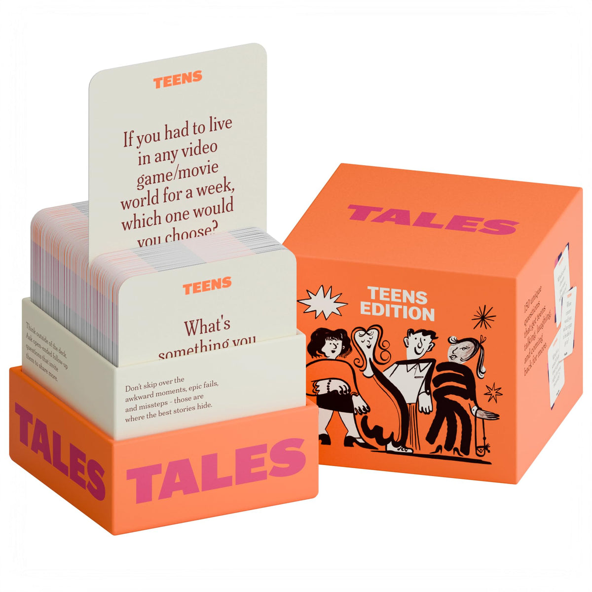 TALES Teens Edition conversation deck cover; ideal for icebreakers at sleepovers.