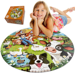 TALGIC 70-piece round puzzle of farm animals for kids ages 3-10