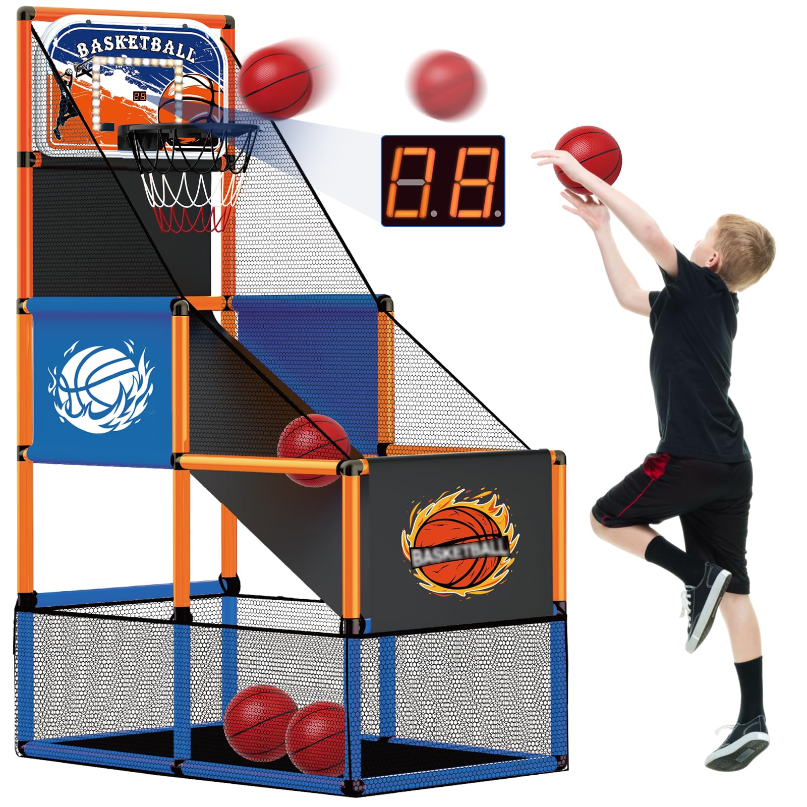 TALGIC arcade basketball hoop assembly; quick and easy setup for indoor family play.