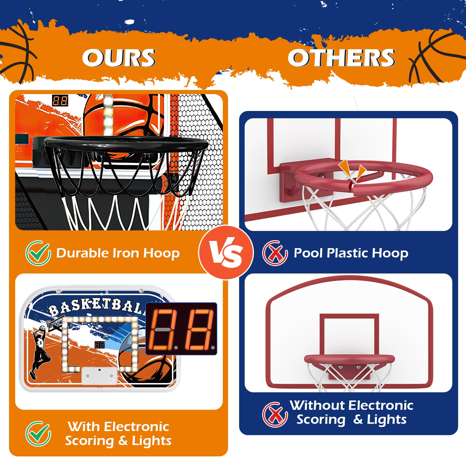 TALGIC height-adjustable hoop grows with kids for lasting fun.